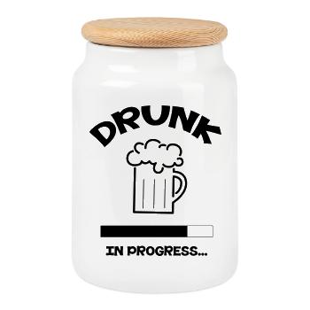 Drunk in Progress - alcohol - Cookie Jar with Wooden Lid - white - Front