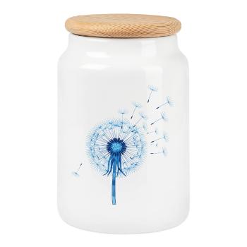 Motif origami de pissenlit bleu - Boîte à biscuits avec couvercle en bois - blanc - Devant