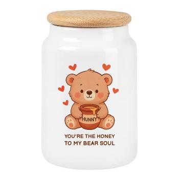 Teddy bear for Valentine's Day - Cookie Jar with Wooden Lid - white - Front