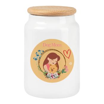 Maman de chien dans une couronne de fleurs - Boîte à biscuits avec couvercle en bois - blanc - Devant