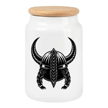 Viking helmet - Cookie Jar with Wooden Lid - white - Front