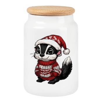 Stinktier Weihnachten Xmas - Keksdose mit Holzdeckel - Weiß - Vorne