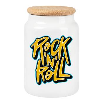 Logo du texte Graffiti Rock 'n' Roll - Boîte à biscuits avec couvercle en bois - blanc - Devant