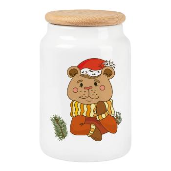 Teddy Bear Christmas - Cookie Jar with Wooden Lid - white - Front