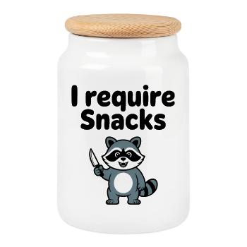 I require Snacks - Funny Raccoon T-Shirt - Cookie Jar with Wooden Lid - white - Front