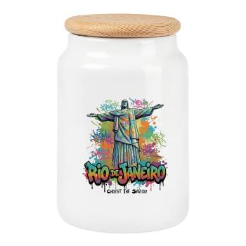 Christ Rédempteur - Gardien de Rio - Boîte à biscuits avec couvercle en bois - blanc - Devant