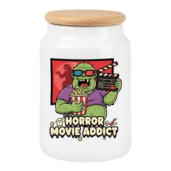Zombie Kino Popcorn Addict - Keksdose mit Holzdeckel - Weiß - Vorne