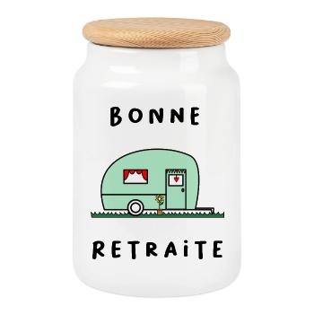 HAPPY RETREAT. RETIREMENT. RETIRED. RETIREMENT - Cookie Jar with Wooden Lid - white - Front