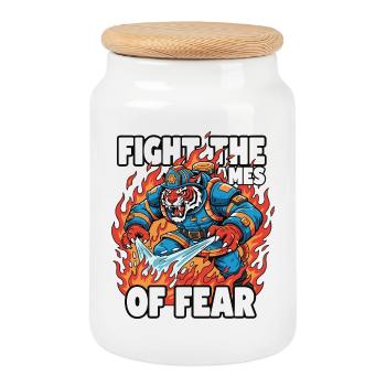 FireTiger Fighting Fear - Cookie Jar with Wooden Lid - white - Front