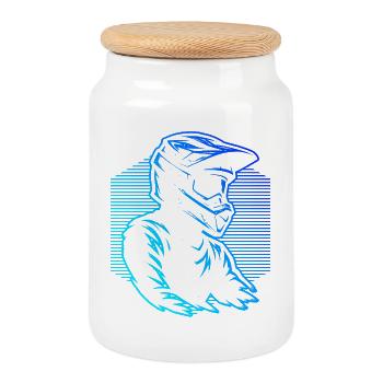 Characterful motocross design - Cookie Jar with Wooden Lid - white - Front