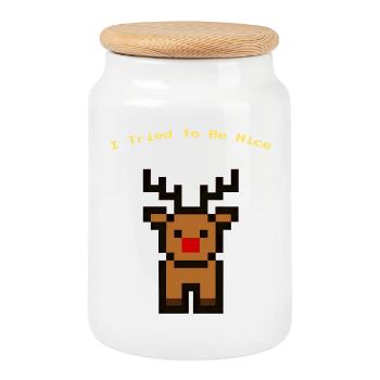 Pixel Rudolph - Cookie Jar with Wooden Lid - white - Front