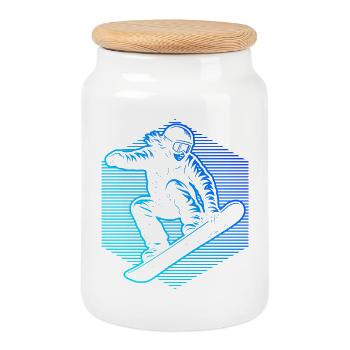 Rayures néon de snowboardeur - Boîte à biscuits avec couvercle en bois - blanc - Devant