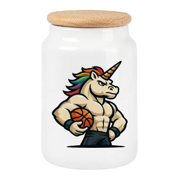 Regenbogen-Einhorn-Reifen - Keksdose mit Holzdeckel - Weiß - Vorne