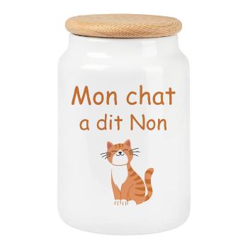 Mon chat a dit Non - sourire félin - Boîte à biscuits avec couvercle en bois - blanc - Devant