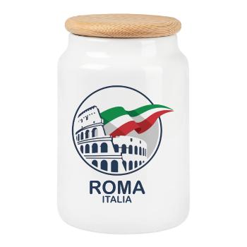 Rome Colosseum and Italian flag logo souvenirs - Cookie Jar with Wooden Lid - white - Front