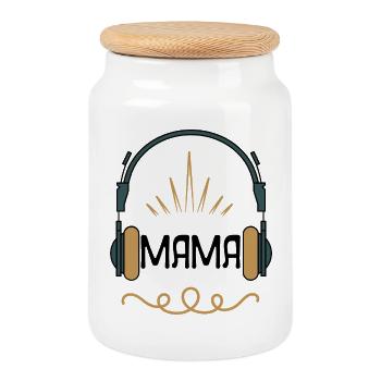 Maman & Musique – Conception rétro d’écouteurs pour la musique - Boîte à biscuits avec couvercle en bois - blanc - Devant