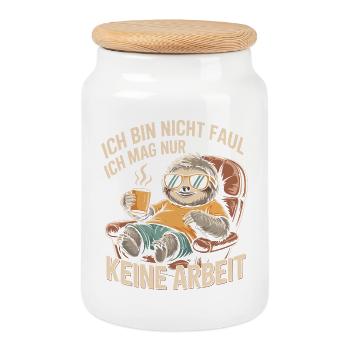 Dire paresseux – pas de travail, pas de stress - Boîte à biscuits avec couvercle en bois - blanc - Devant