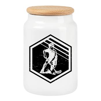 Simply floorball timeless design - Cookie Jar with Wooden Lid - white - Front