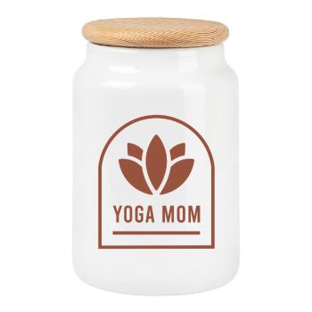 Yoga maman yogi mère fleur de lotus bohème - Boîte à biscuits avec couvercle en bois - blanc - Devant