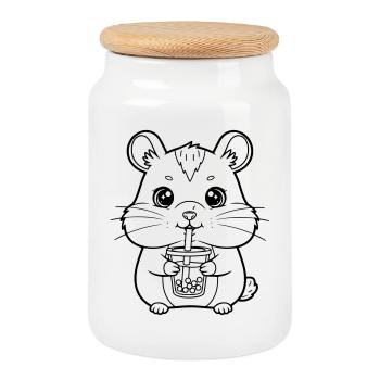 Hamster with mug - Cookie Jar with Wooden Lid - white - Front