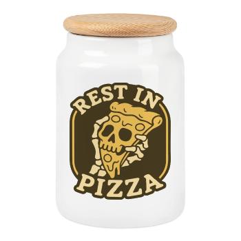Insigne de crâne de Repos dans la Pizza Design Drôle de Nourriture - Boîte à biscuits avec couvercle en bois - blanc - Devant