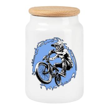 BMX Jump Stunt blue - Cookie Jar with Wooden Lid - white - Front