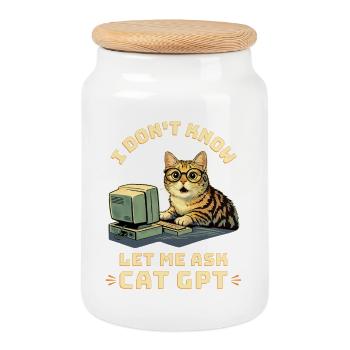 Cat GPT funny AI - Cookie Jar with Wooden Lid - white - Front
