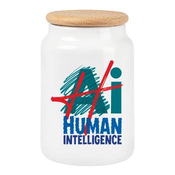 HUMAN INTELLIGENCE #1 - lets' talk - Cookie Jar with Wooden Lid - white - Front
