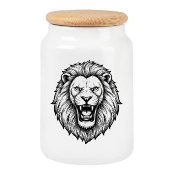 Lion - Boîte à biscuits avec couvercle en bois - blanc - Devant