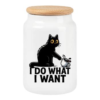 Je fais ce que je veux – Art drôle de café Black Cat - Boîte à biscuits avec couvercle en bois - blanc - Devant