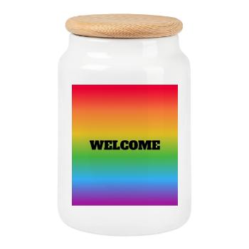 LGBT rainbow welcome - LGBTQ Safe Space - Gay Ally - Cookie Jar with Wooden Lid - white - Front