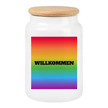 Willkommen Rainbow Bienvenue - Boîte à biscuits avec couvercle en bois - blanc - Devant
