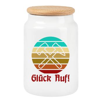 Glück Auf! - Ruhrpott - Zeche - Zollverein - Keksdose mit Holzdeckel - Weiß - Vorne