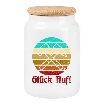Glück Auf! - Ruhrpott - Zeche - Zollverein - Keksdose mit Holzdeckel - Weiß - Vorne