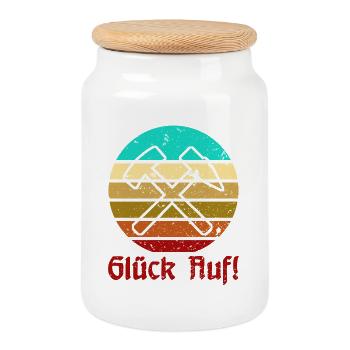Glück Auf! - Ruhrpott - Zeche - Zollverein - Keksdose mit Holzdeckel - Weiß - Vorne