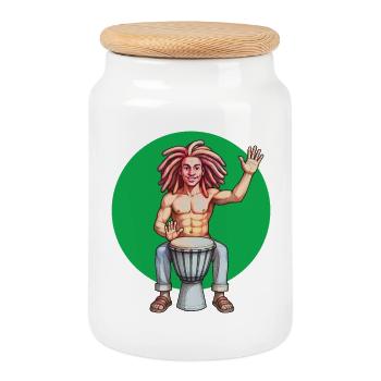 DJEMBE - sound & vision - Boîte à biscuits avec couvercle en bois - blanc - Devant