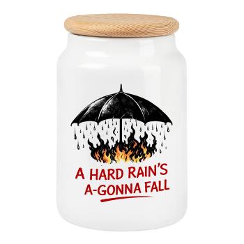 Fire Regeb under Umbrella - Cookie Jar with Wooden Lid - white - Front