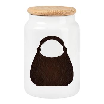 Texture du sac en cuir marron - Boîte à biscuits avec couvercle en bois - blanc - Devant
