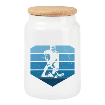 Characterful floorball design - Cookie Jar with Wooden Lid - white - Front
