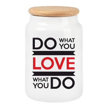 Do What You Love, Love What You Do - Cookie Jar with Wooden Lid - white - Front