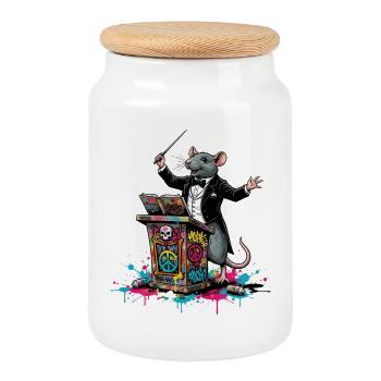 Conductor | Graffiti Rat DJ Gala - Cookie Jar with Wooden Lid - white - Front