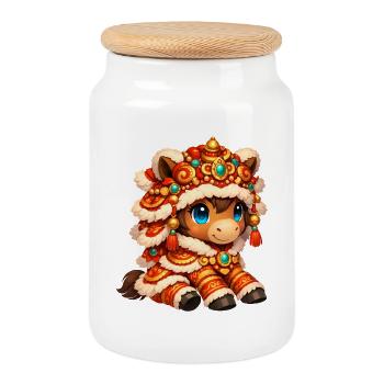 Chinese New Year Horse 2026 - Cookie Jar with Wooden Lid - white - Front