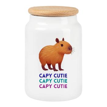 Charming Capybara - Cookie Jar with Wooden Lid - white - Front