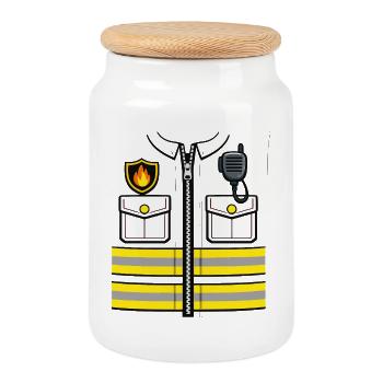 Cadeau drôle pour remplacement de costume de pompier - Boîte à biscuits avec couvercle en bois - blanc - Devant