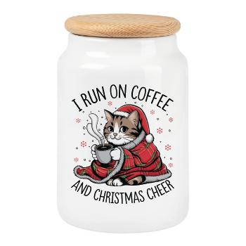 Kitten Christmas Coffee and Joy - Cookie Jar with Wooden Lid - white - Front