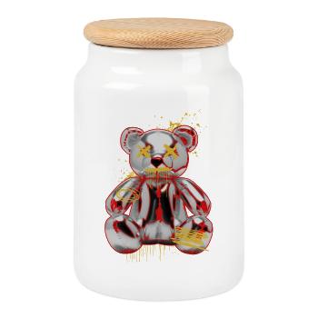Graffiti Teddy Punk Art Design - Cookie Jar with Wooden Lid - white - Front
