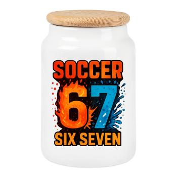 Football 67 | Six Seven - Boîte à biscuits avec couvercle en bois - blanc - Devant