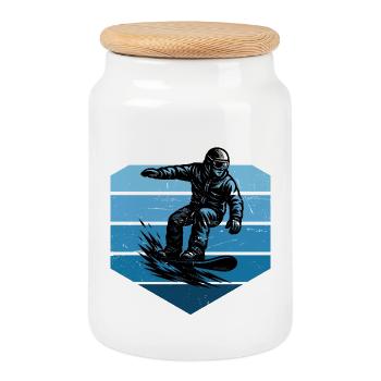 Le snowboard adore porter - Boîte à biscuits avec couvercle en bois - blanc - Devant