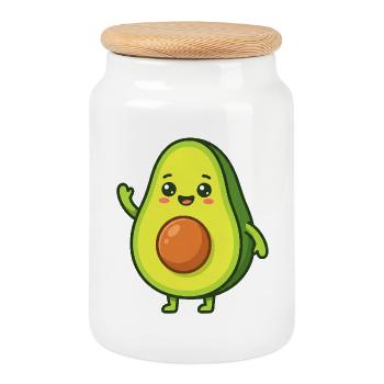 Happy Avocado Cartoon - Keksdose mit Holzdeckel - Weiß - Vorne