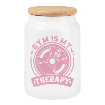 Fitnessstudio ist meine Therapie - Keksdose mit Holzdeckel - Weiß - Vorne